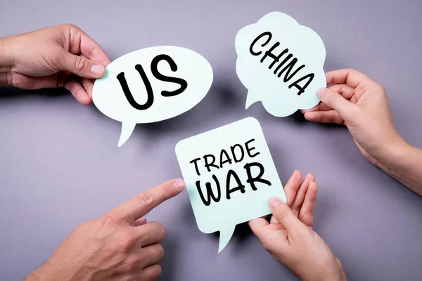 EUA - China conceito de guerra comercial. Bolha de fala — Fotografia de Stock