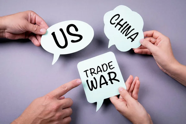 US - China trade war concept. Speech bubble