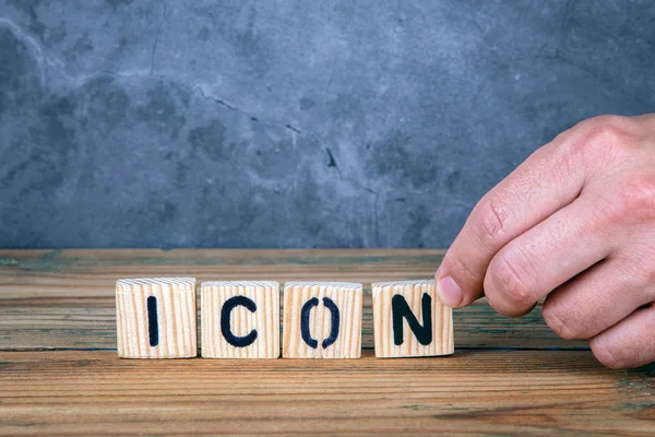 Icon-szó a fából készült betűk — Stock Fotó