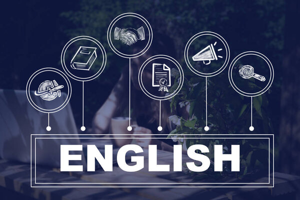 ENGLISH concept. Job with computer