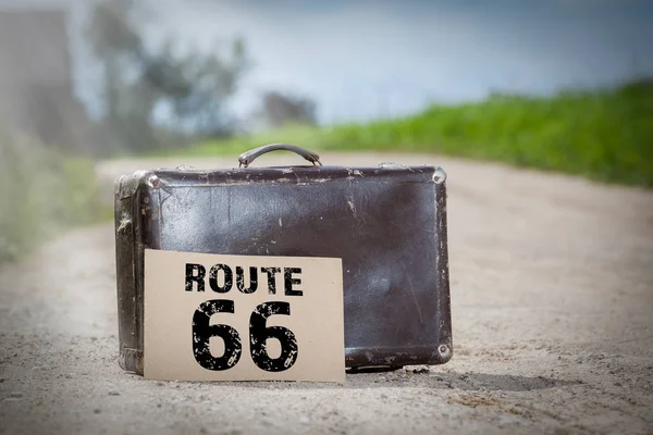 Route 66. Old traveling suitcase