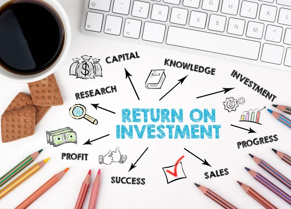 Return on Investment Konzept. Diagramm mit Schlüsselwörtern und Symbolen — Stockfoto