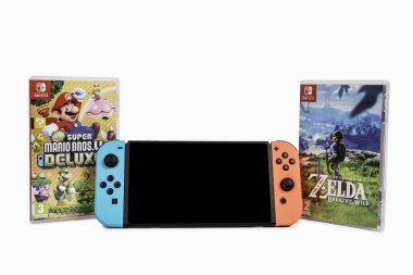 Nintendo Switch, the video game console for home or portable gaming clipart