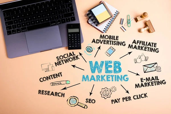 Concepto de marketing web. Gráfico con palabras clave e iconos — Foto de Stock