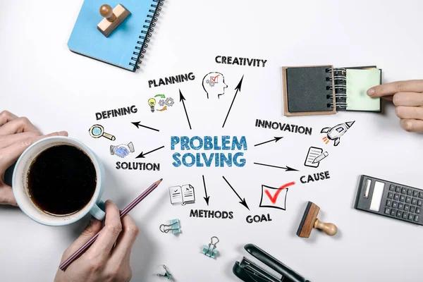 PROBLEM SOLVING in Verbindung setzen. Definition, Kreativität, Innovation und Lösungskonzept. Grafik mit Schlüsselwörtern und Symbolen — Stockfoto