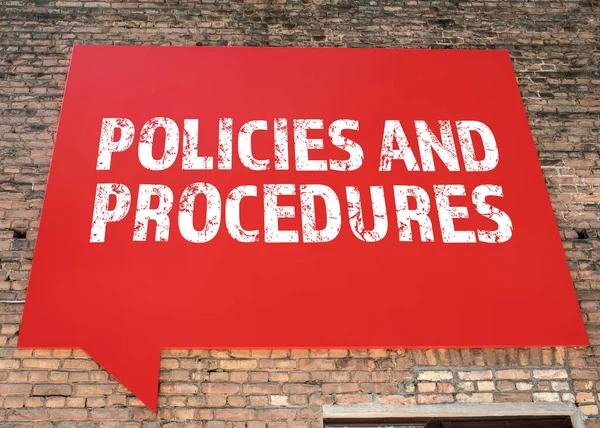 POLICIES AND PROCEDURES. Red speech bubble ad on the wall — Stock Photo, Image