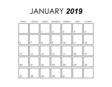 Şablon / Ocak 2019 için Takvim