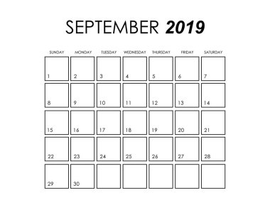 Şablon / Eylül 2019 için Takvim