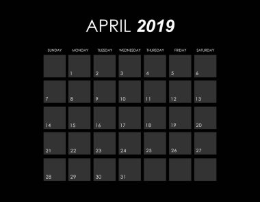 Şablon / Nisan 2019 için Takvim