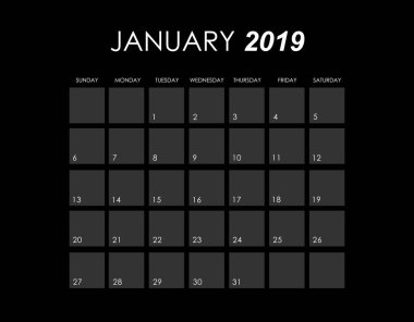 Şablon / Ocak 2019 için Takvim