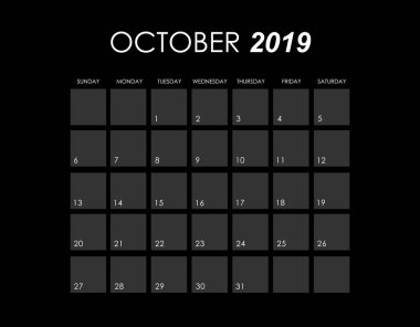 Şablon / Ekim 2019 için Takvim