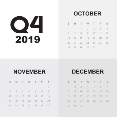 Takvim 2019 yılının dördüncü çeyreğinde