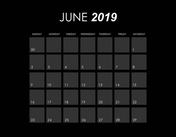 Πρότυπο του ημερολογίου για Ιουνίου 2019 — Διανυσματικό Αρχείο