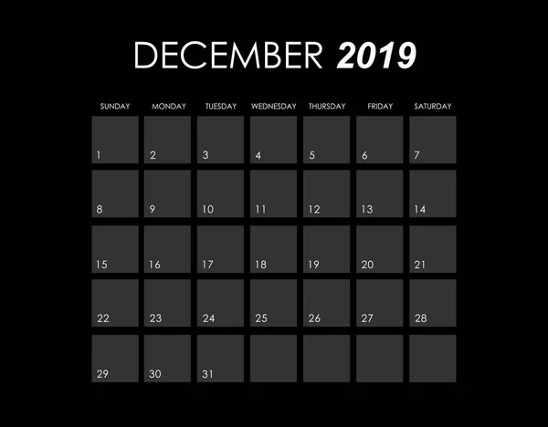 Plantilla de calendario para diciembre 2019 — Vector de stock