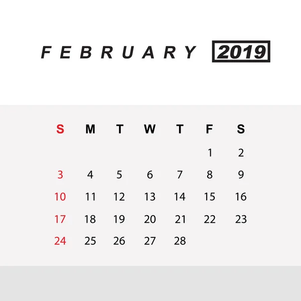 Πρότυπο του ημερολογίου για Φεβρουαρίου 2019 — Διανυσματικό Αρχείο