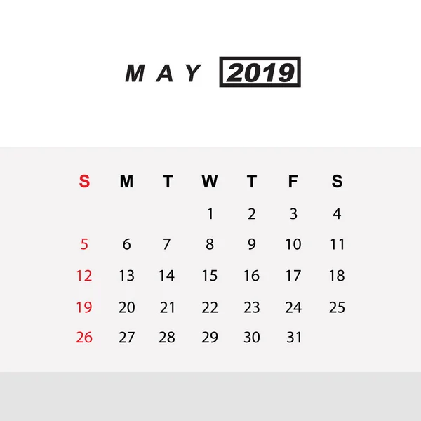 Modelo de calendário para maio 2019 — Vetor de Stock