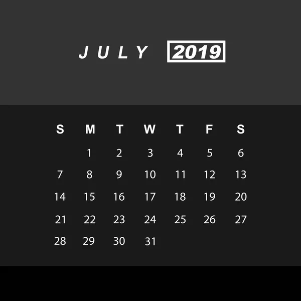 Szablon kalendarza dla lipca 2019 r. — Wektor stockowy