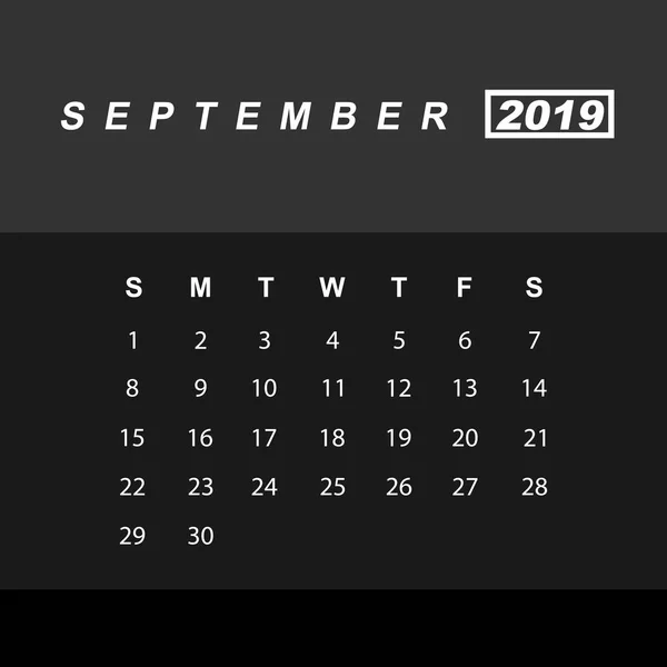 Mall i kalendern för September 2019 — Stock vektor