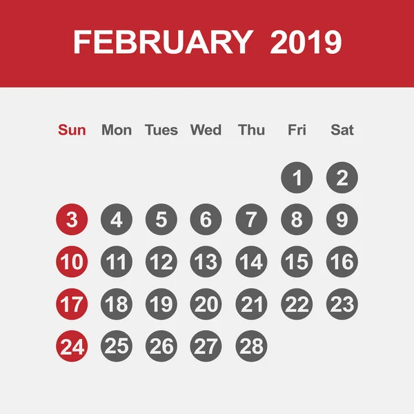 Szablon kalendarza dla lutego 2019 — Wektor stockowy