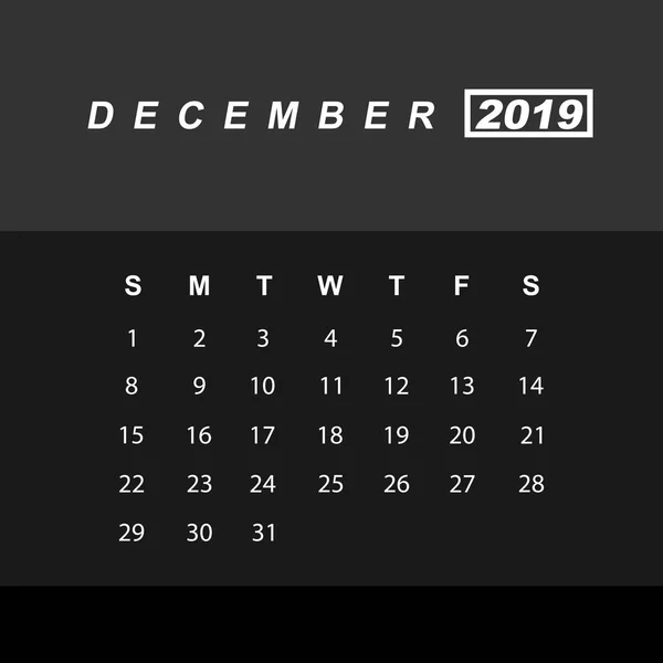 Шаблон календаря на декабрь 2019 года — стоковый вектор