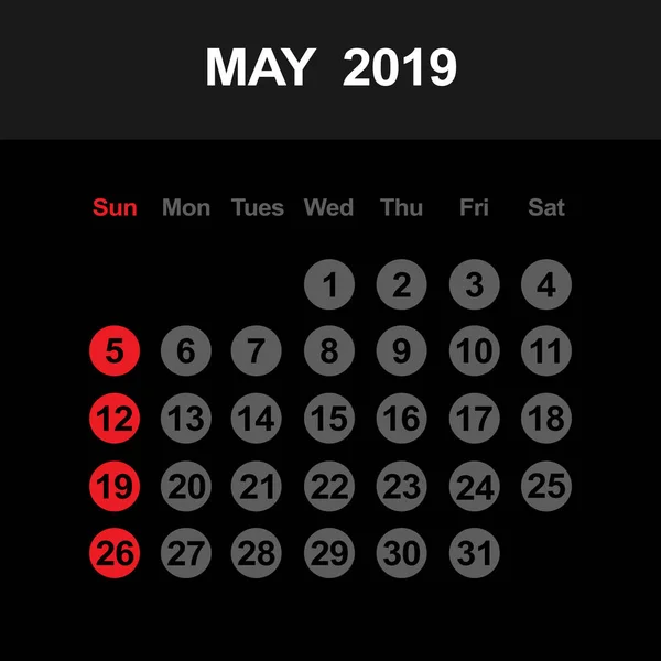 Szablon kalendarza dla maja 2019 — Wektor stockowy
