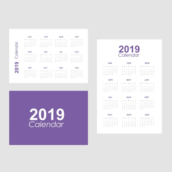 Plantilla de calendario para 2019 — Archivo Imágenes Vectoriales