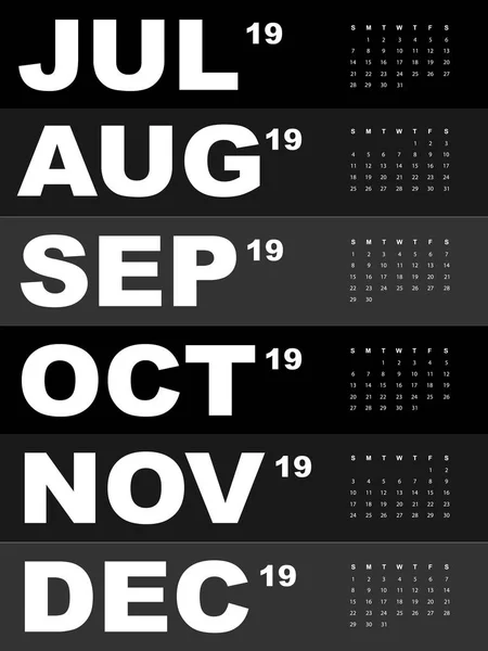 Modèle de calendrier pour 2019 — Image vectorielle