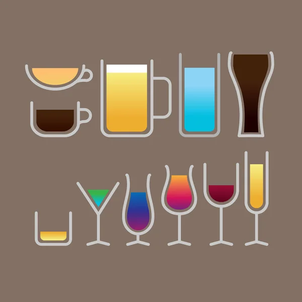 Set Simple Beverage Glass Icon — Stock Vector