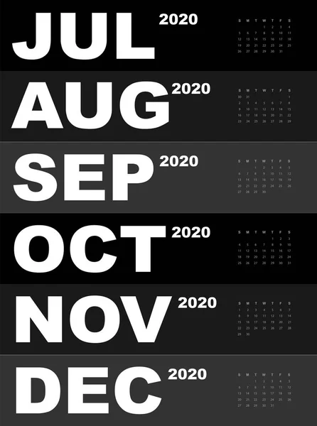 Calendrier abstrait et moderne de 2020 — Image vectorielle