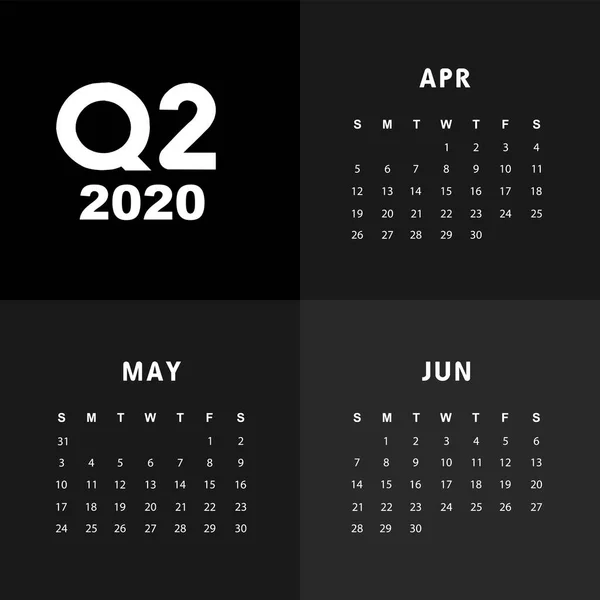 Segundo trimestre del calendario 2020 — Vector de stock