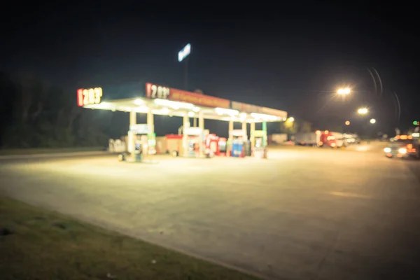 Vintage Niewyraźne Obraz Stacji Benzynowej Samochodu Tankowanie Nocą Rozmyte Spośród — Zdjęcie stockowe