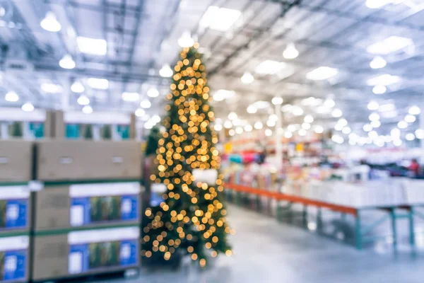 Imagem Borrada Vintage Decoração Enorme Árvore Natal Loja Por Atacado — Fotografia de Stock