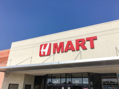 Carrollton, Tx, bize-Haziran 1, 2018:Close-yukarı logo/H Mart süpermarket zinciri iz. Asya gıdalar, Hanahreum grubu, Lyndhurst, New Jersey tarafından işletilen sağlamada uzmanlaşmış bir Amerikan süpermarket zinciri