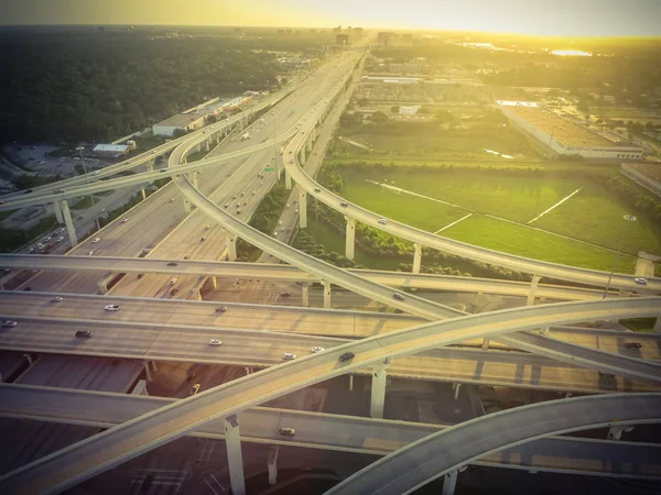 Vintage Toon Luchtfoto Massale Highway Kruispunt Sterknooppunt Bij Verhoogde Weg — Stockfoto