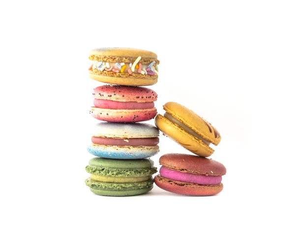 Variety Macaroons Isolated White Background Studio Shot Delicious Colorful French — Stock Photo, Image