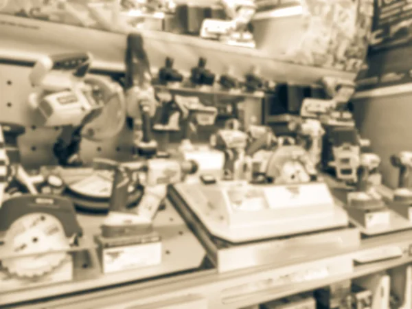 Vintage Blurred Variety Power Tool Combo Kits Hardware Store Texas — Stock Photo, Image