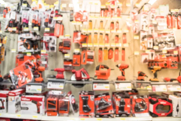 Verschwommene Vielfalt Von Elektrowerkzeugen Der Werkzeugabteilung Lokalen Geschäft Bescheidene Texas — Stockfoto