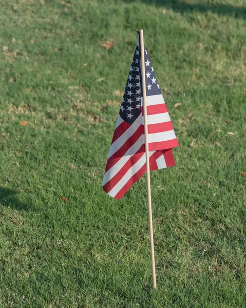 4 Temmuz onuruna görüntülenen yakın çekim Amerikan bayrağı Bağımsızlık Günü'nde yeşil çim çimen.