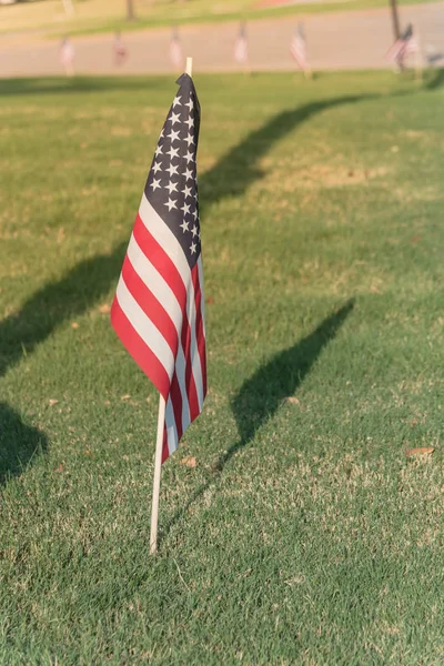 4 Temmuz onuruna görüntülenen yakın çekim Amerikan bayrağı Bağımsızlık Günü'nde yeşil çim çimen.