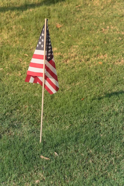 4 Temmuz onuruna görüntülenen yakın çekim Amerikan bayrağı Bağımsızlık Günü'nde yeşil çim çimen.