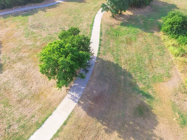 Havadan görünümü büyük ağaç gölge Irving, Texas, ABD ile yol açtı. Yürüyüş, koşu, Bisiklet, paten için kentsel park yolundaki üstten görünüm