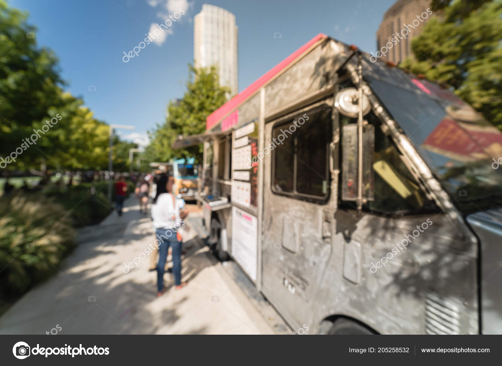 Abstract Blurred Motion Food Truck Vendor Customers Buy