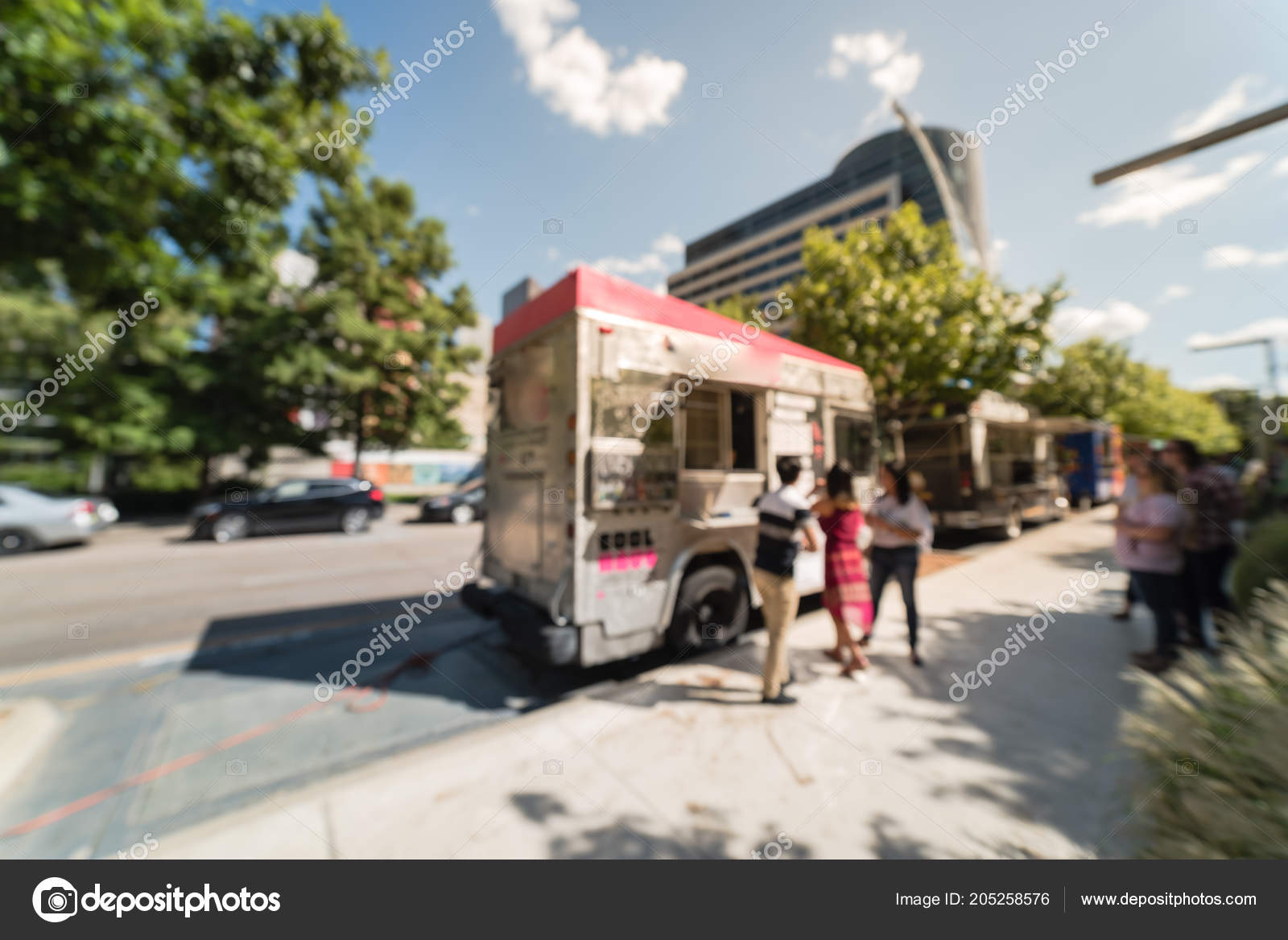 Abstract Blurred Motion Food Truck Vendor Customers Buy