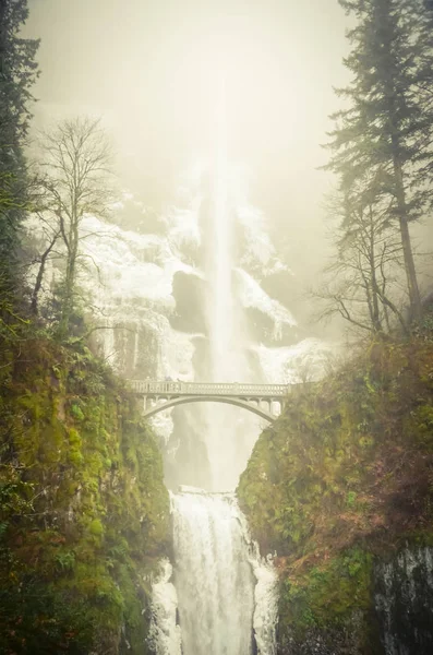 Vintage Tom Gelado Multnomah Cai Inverno Uma Cachoeira Lado Oregon — Fotografia de Stock