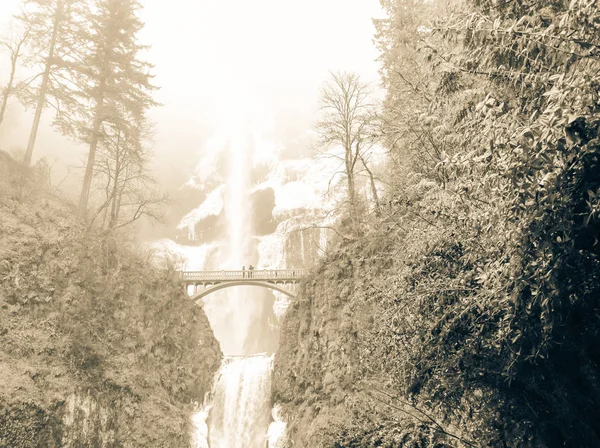 Vintage Tom Gelado Multnomah Cai Inverno Uma Cachoeira Lado Oregon — Fotografia de Stock