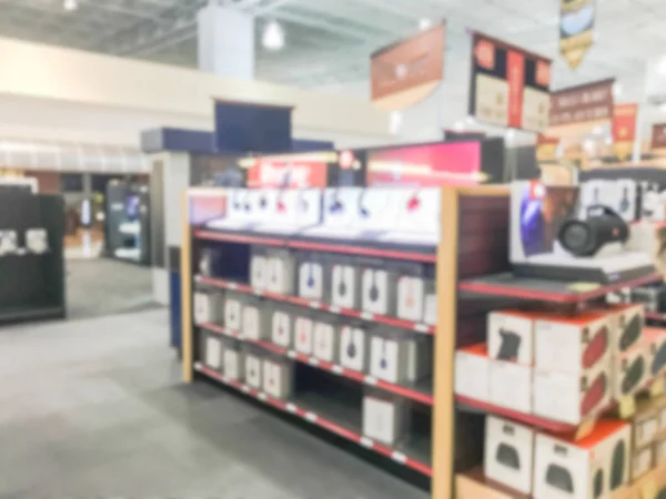 Blurry Background Headphones Demo Station Testing Display Electronic Store Texas — Stock Photo, Image