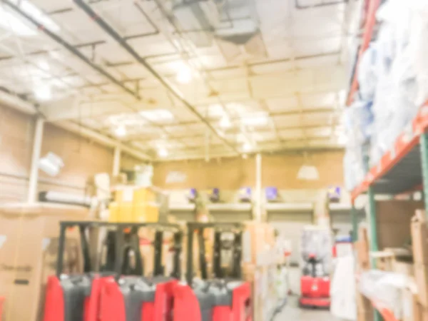 Blurred Row Forklifts Large Warehouse Stacking Unloading Goods Defocused Industrial — Stock Photo, Image