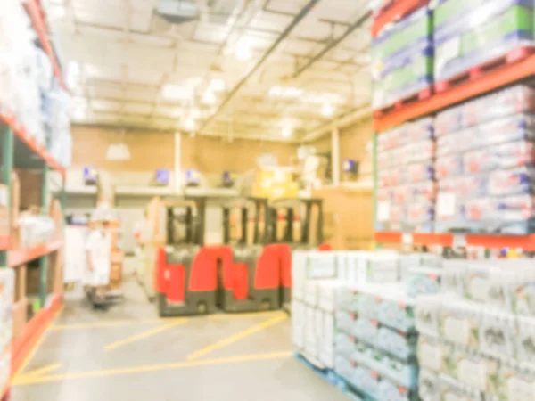 Blurred Row Forklifts Large Warehouse Stacking Unloading Goods Defocused Industrial — Stock Photo, Image