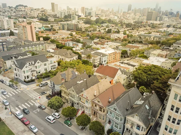 Пташиного Польоту Доповнення Сусідство Типовими Вікторіанської Житлових Будинків Сан Франциско — стокове фото