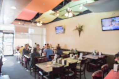 Bulanık görüntü küçük ve kalabalık Pho restoranda Houston, Texas, bize. Vietnam ve dünya çapında popüler gıda Pho (et, pirinç noodle, otlar, sığır eti veya tavuk suyu ile Vietnam şehriye çorbası) olduğunu.